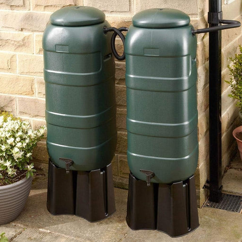 100L Mini Rainsaver Green Water Butt Double Kit With Tap Stand