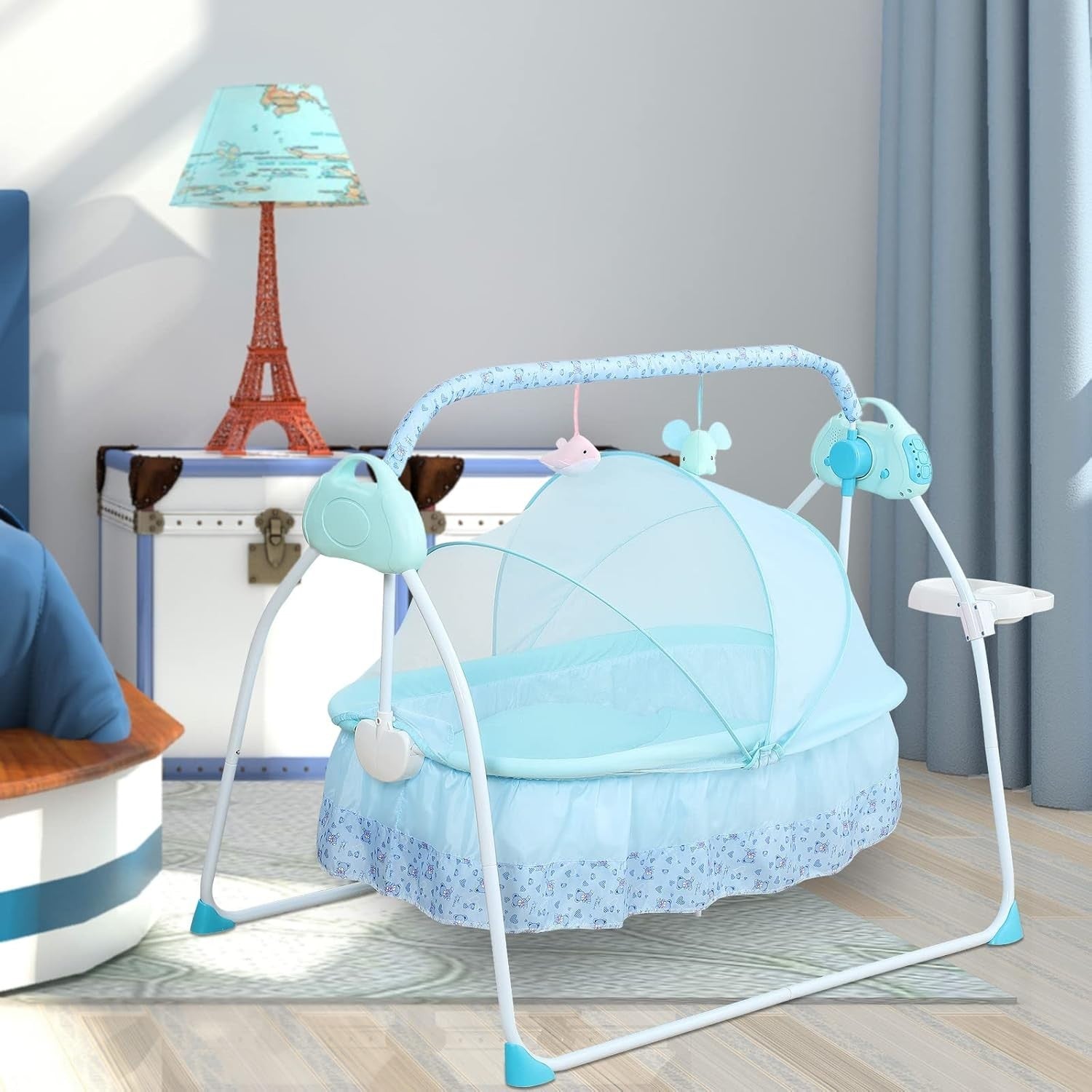 Electric Baby Crib Bassinet Auto Rocking Cot with Music & Bluetooth