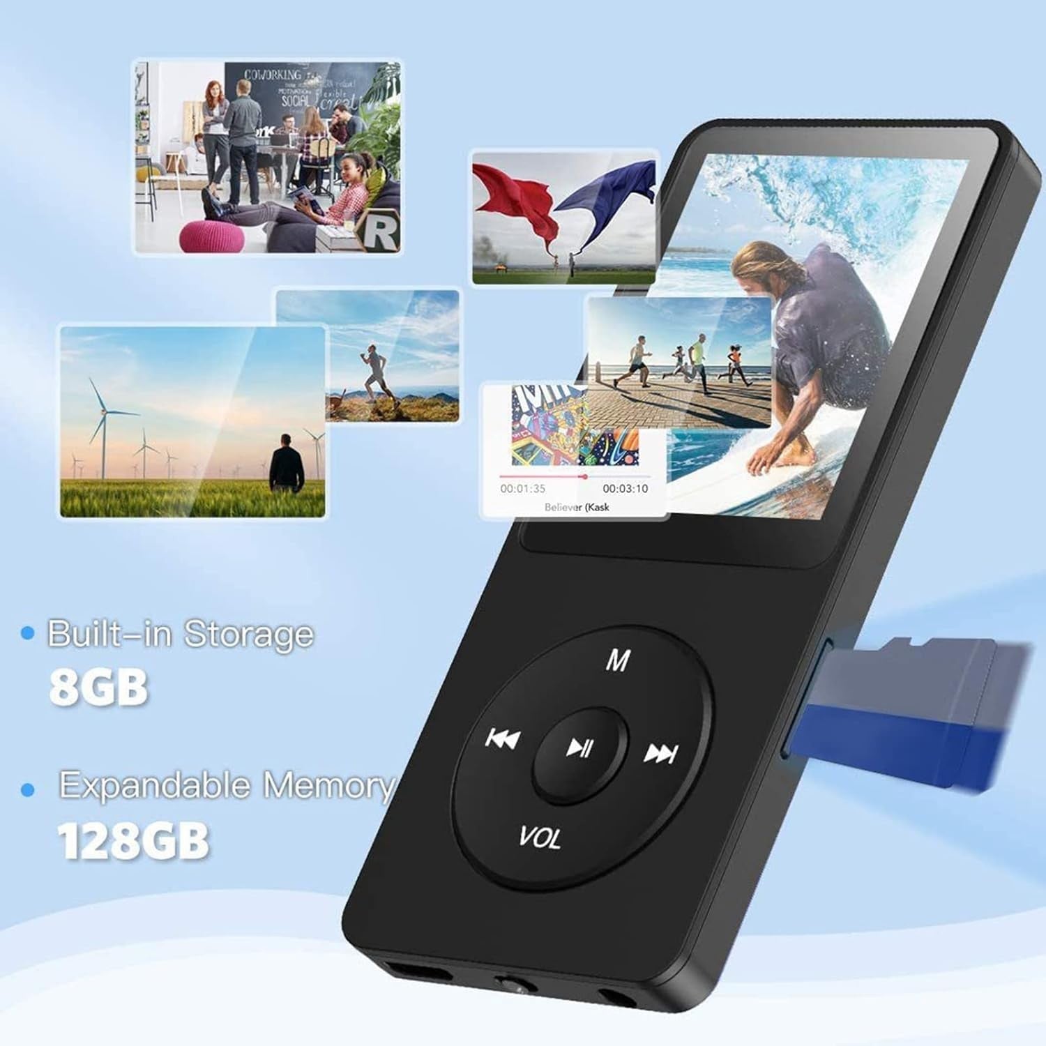 Bluetooth 5.0 MP3 MP4 Player HiFi Sound 20H Playback FM Radio