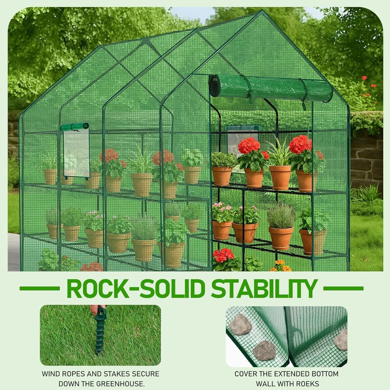Large Walk-In Greenhouse 3 Tier 12 Shelf PE Cover Steel Frame Outdoor Plant Tent