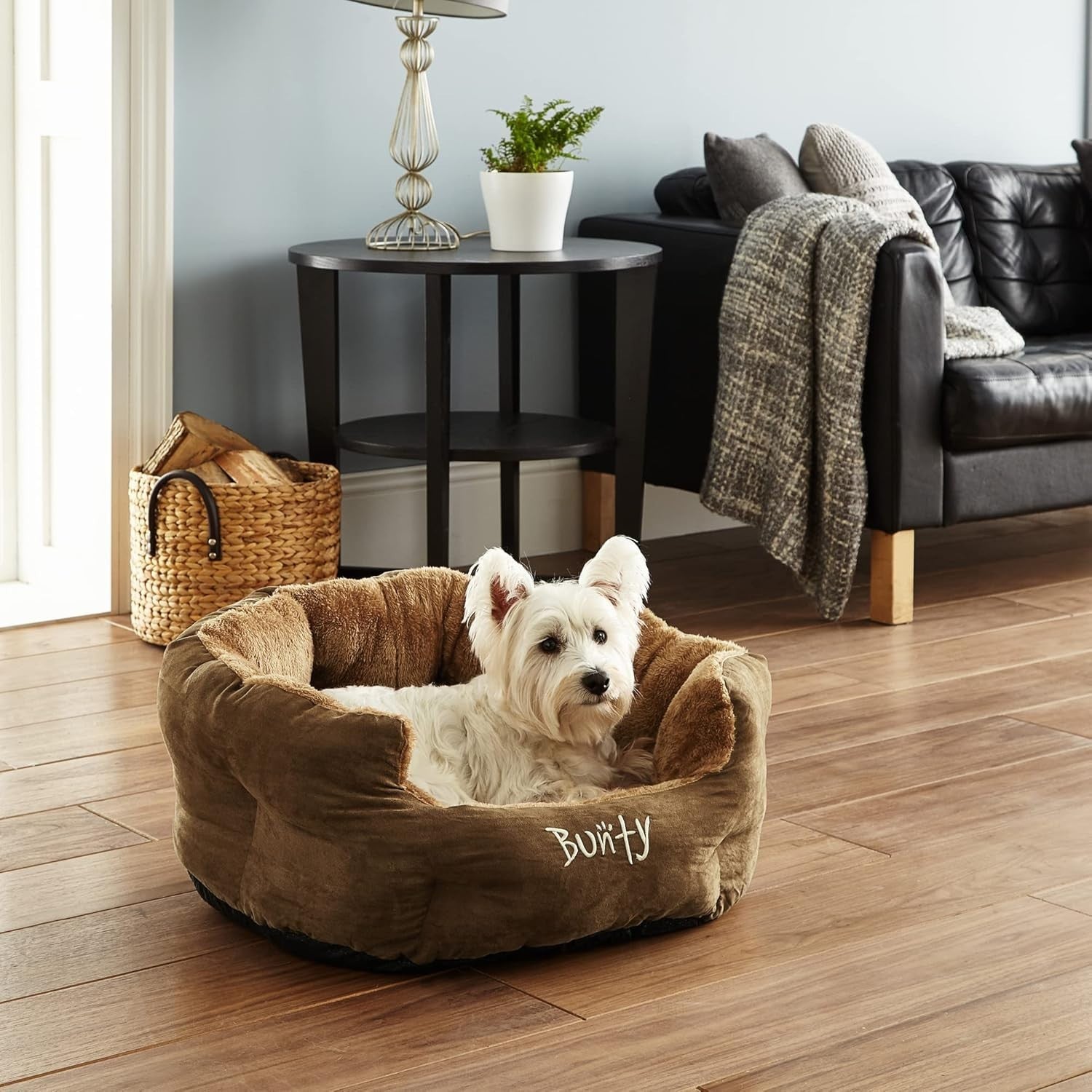 XL Calming Dog Bed 90x70x28cm Fluffy Fleece Washable Brown