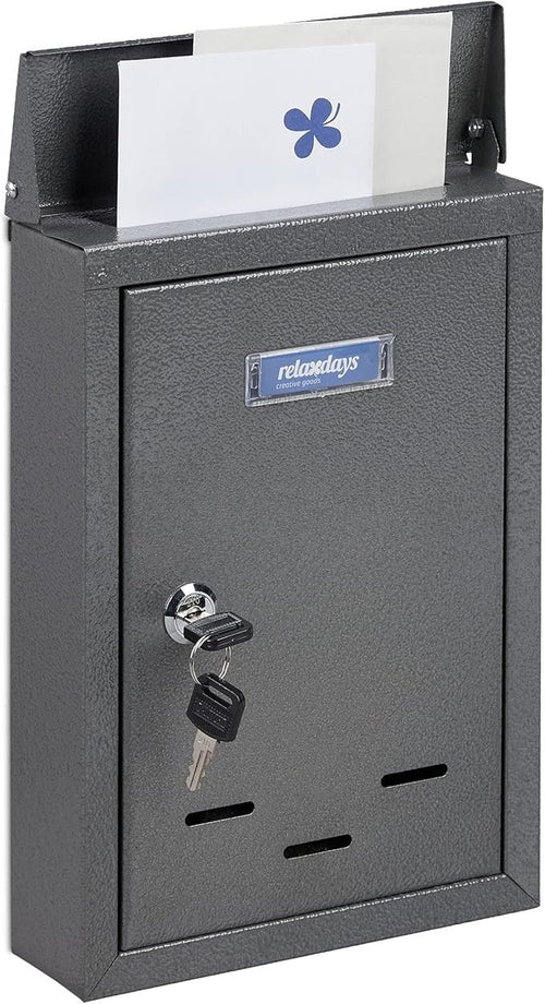 Lockable Wall Mounted Post Box with Keys – Compact Metal Mailbox Grey