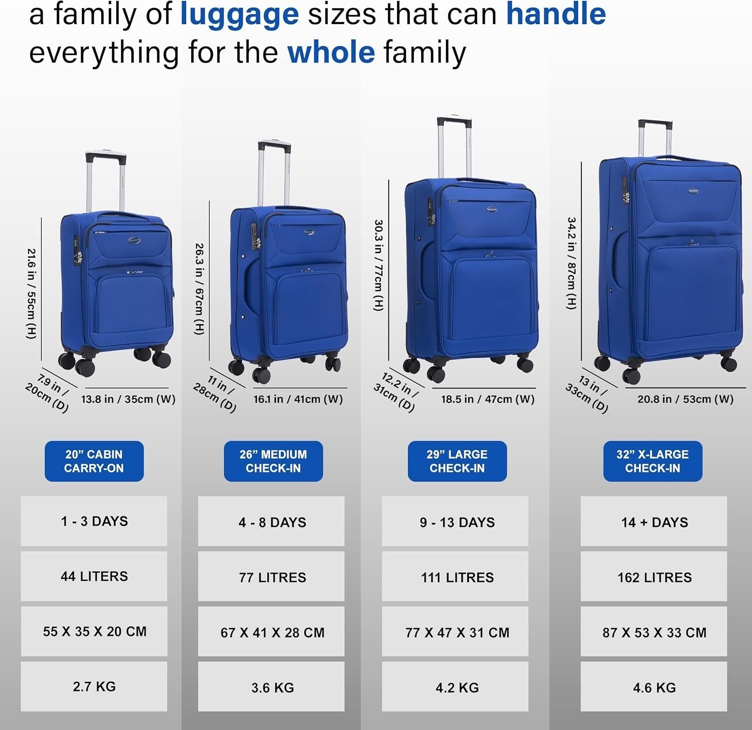 Medium 26 Inch Soft Check In Suitcase Expandable 4 Wheel Lightweight Luggage
