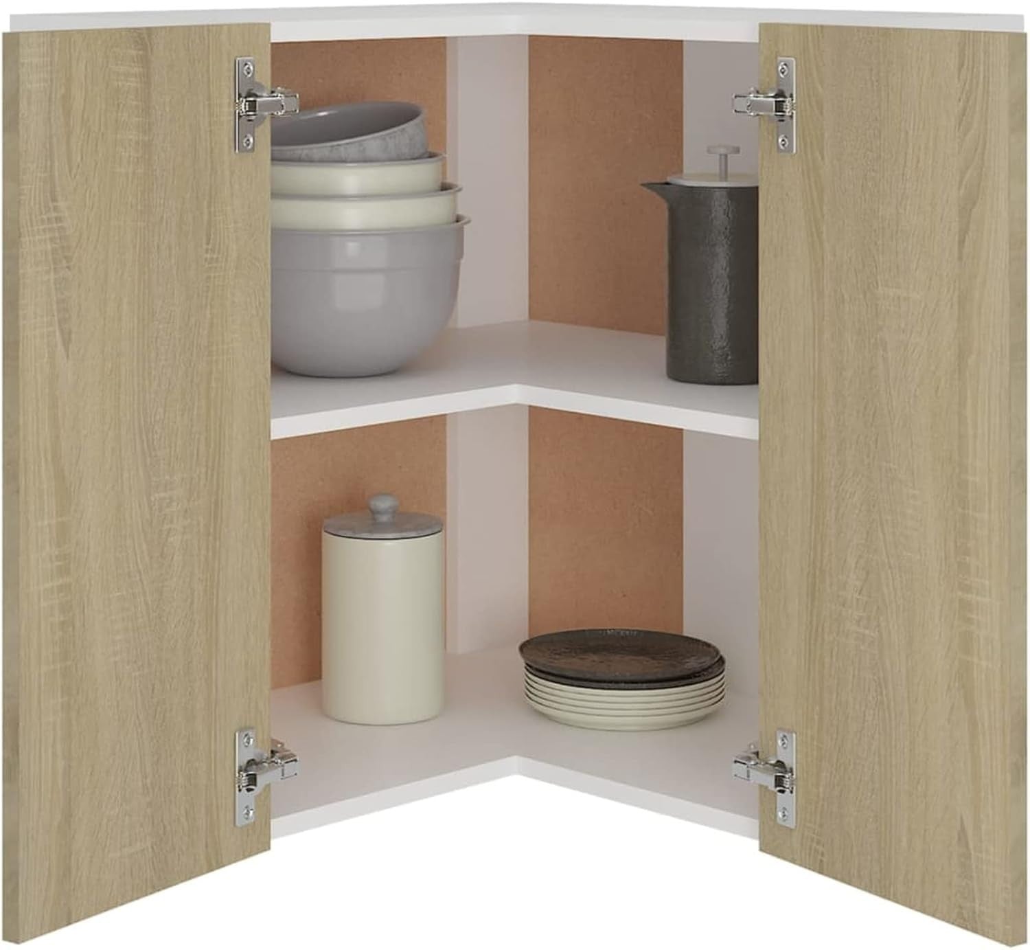 Corner Wall Cabinet Kitchen Storage Unit with Doors & Shelves 57x57x60cm
