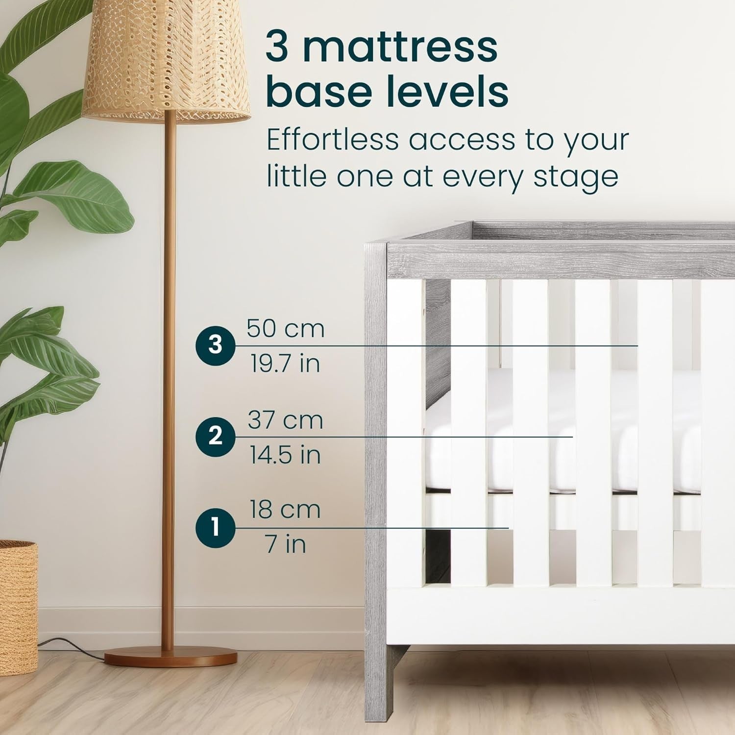 3in1 Wooden Baby Cot Bed Toddler Day Bed Adjustable Rails White/Grey Ash 140x70