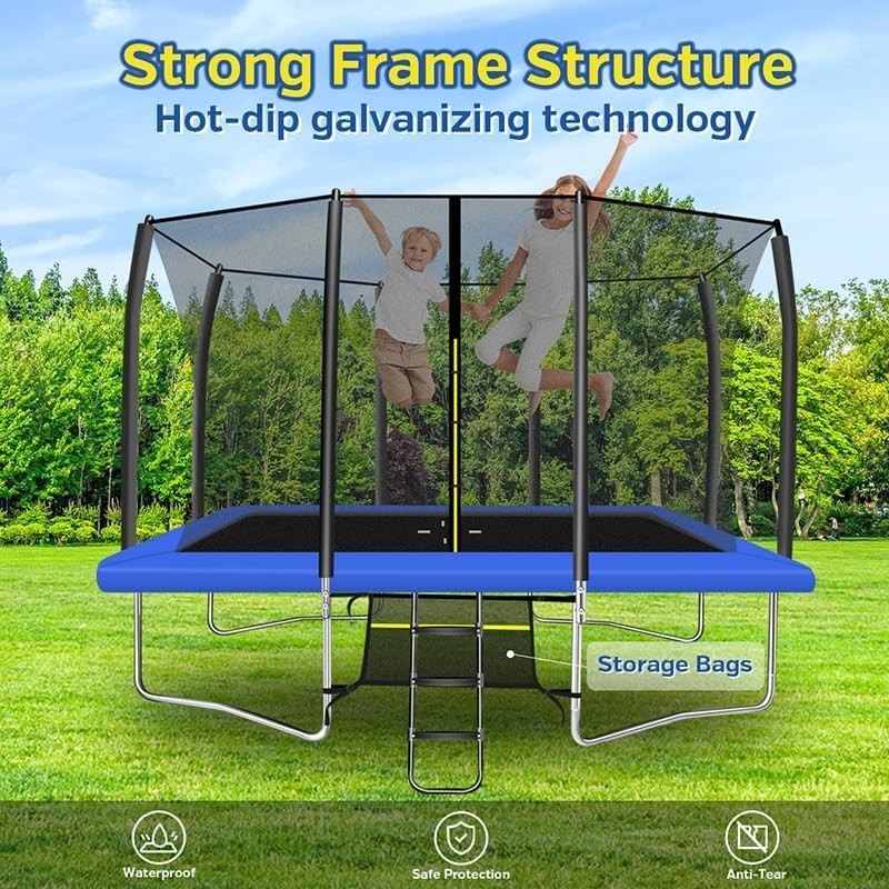 7x10ft Rectangular Garden Trampoline Safety Enclosure Ladder Shoe Net