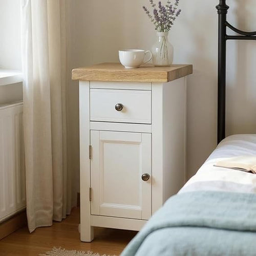 Snow White Bedside Cabinet Drawer & Cupboard | Fully Assembled Unit