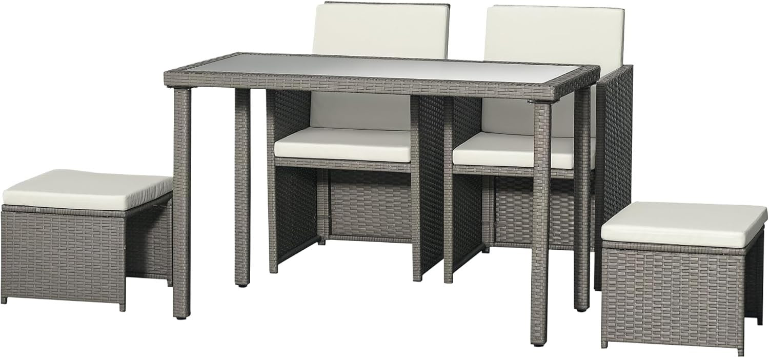Compact 2 Seater Rattan Cube Dining Set with Cushions Outdoor Patio Table