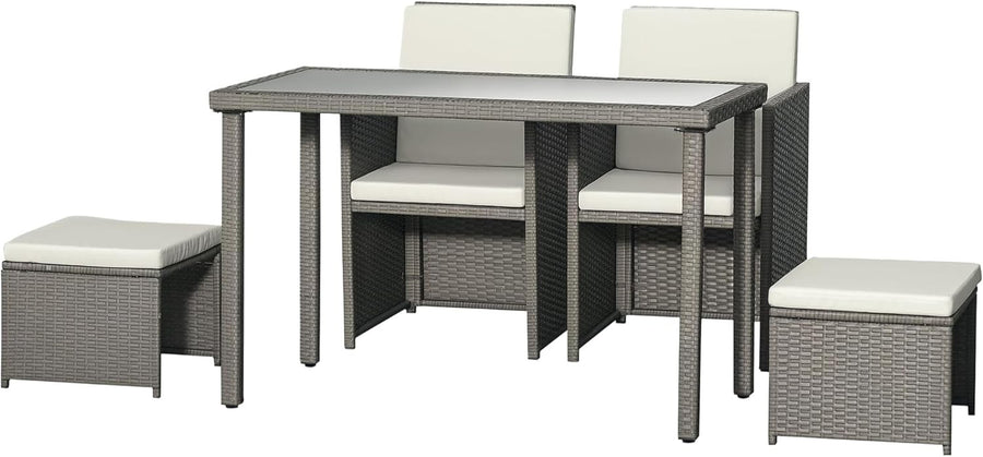 Compact 2 Seater Rattan Cube Dining Set with Cushions Outdoor Patio Table