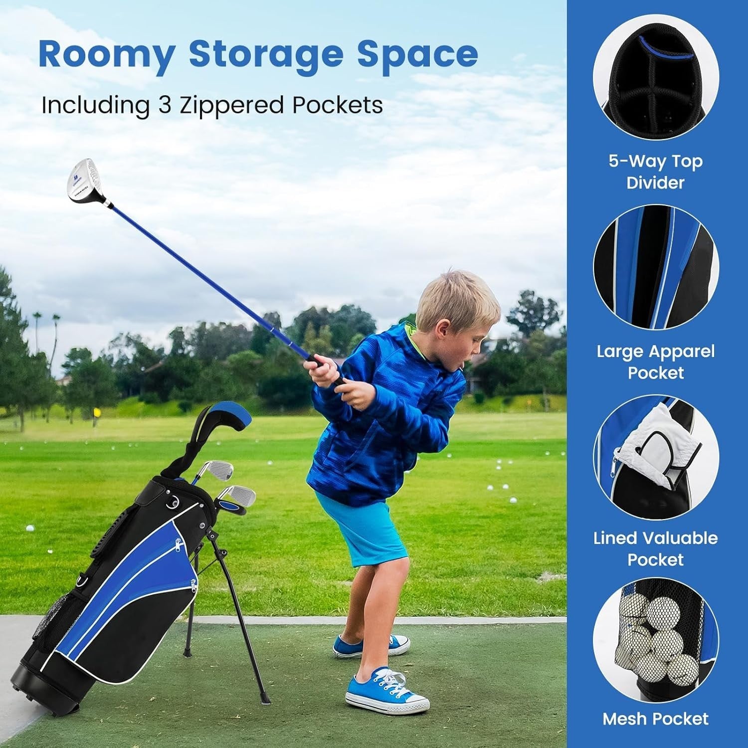 Junior Golf Club Set Ages 8–10 Right Hand Fairway Irons Putter Stand Bag