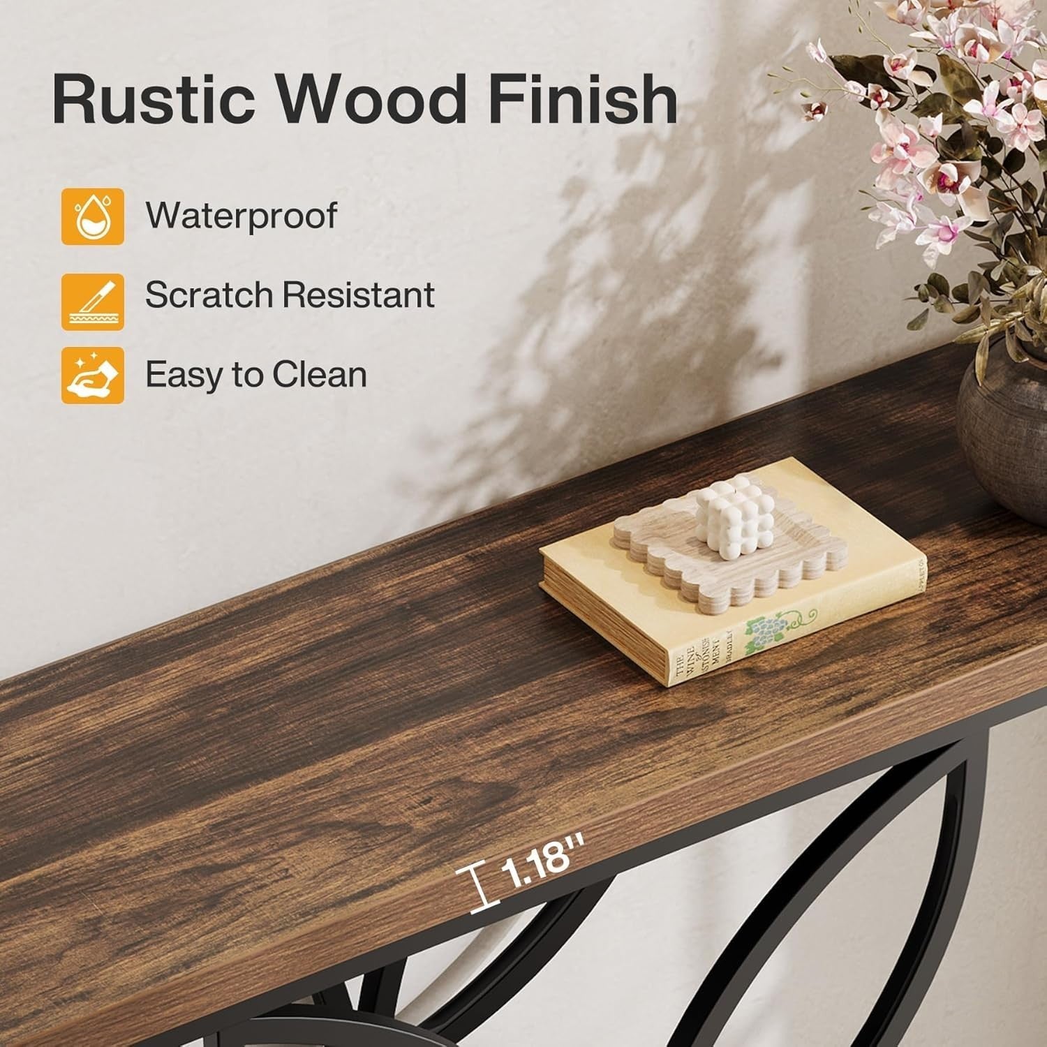 47" Industrial Console Table with Unique Butterfly Metal Base, Rustic