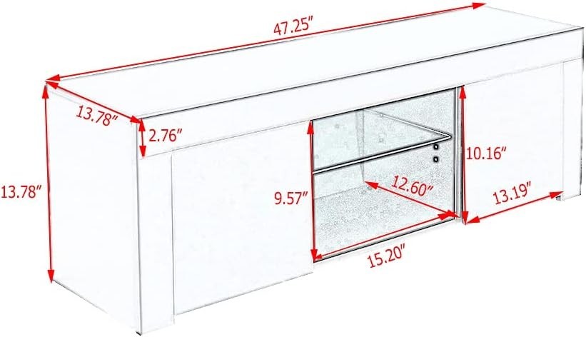 White Modern TV Stand for 50” TVs with RGB LED Light & Storage Cabinets