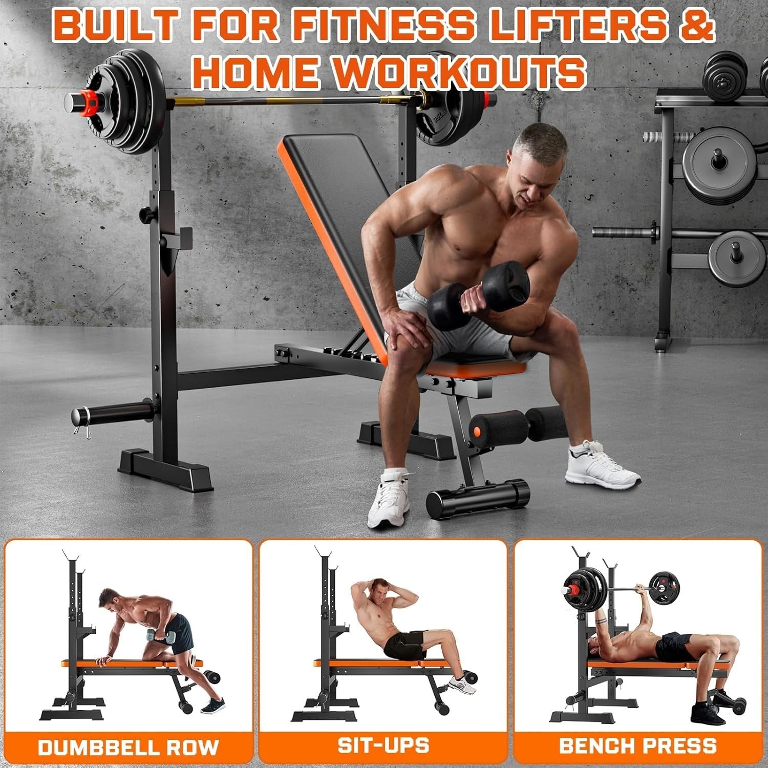 Olympic Weight Bench Press With Squat Rack 770lb Adjustable Home Gym