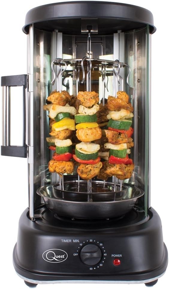 21L Rotisserie Kebab Grill 7 Skewers Vertical Cooker 1500W Timer Glass