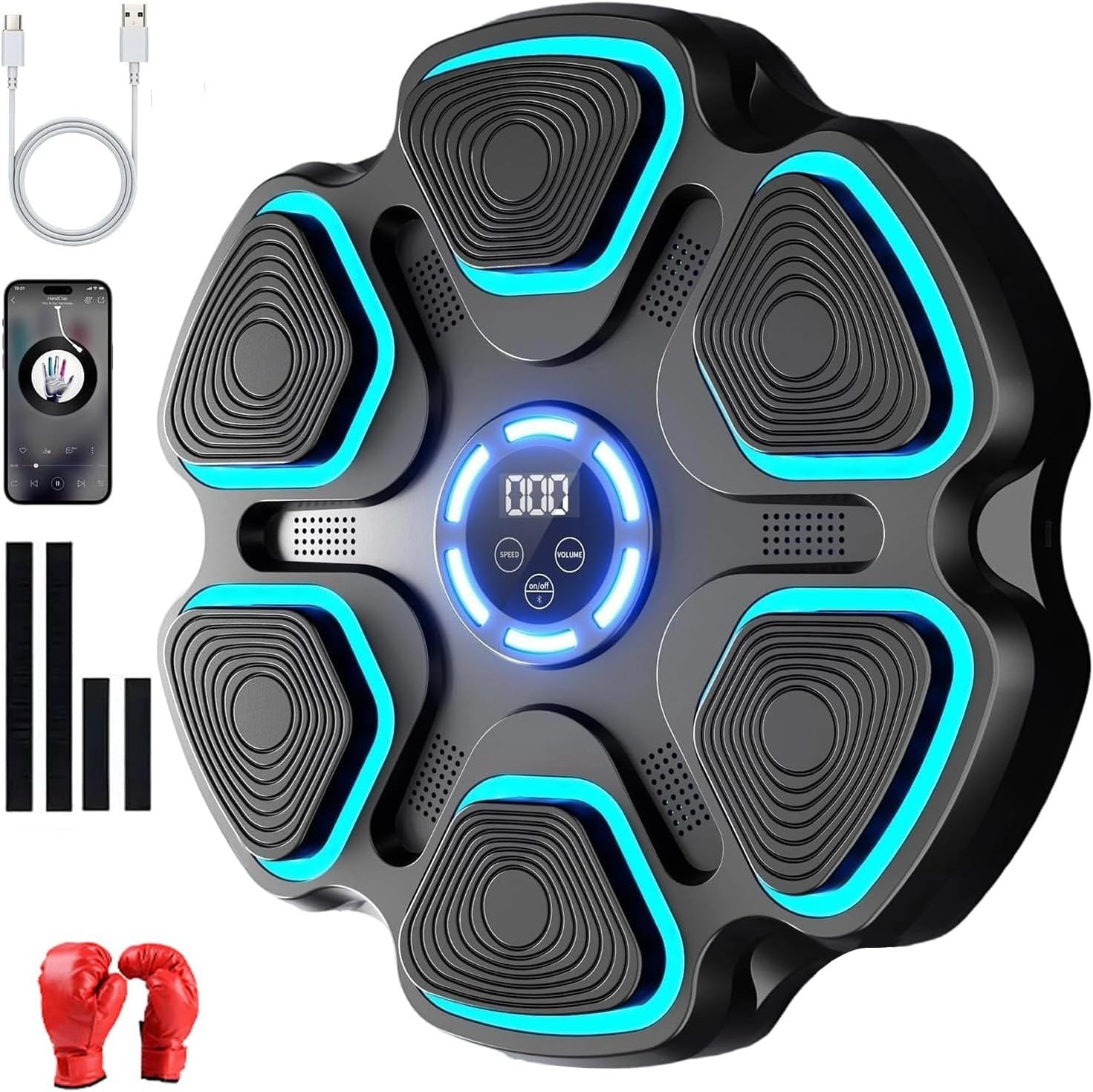 Music Boxing Machine 9 Speed LED Punch Trainer Bluetooth Wall Mounted Gloves