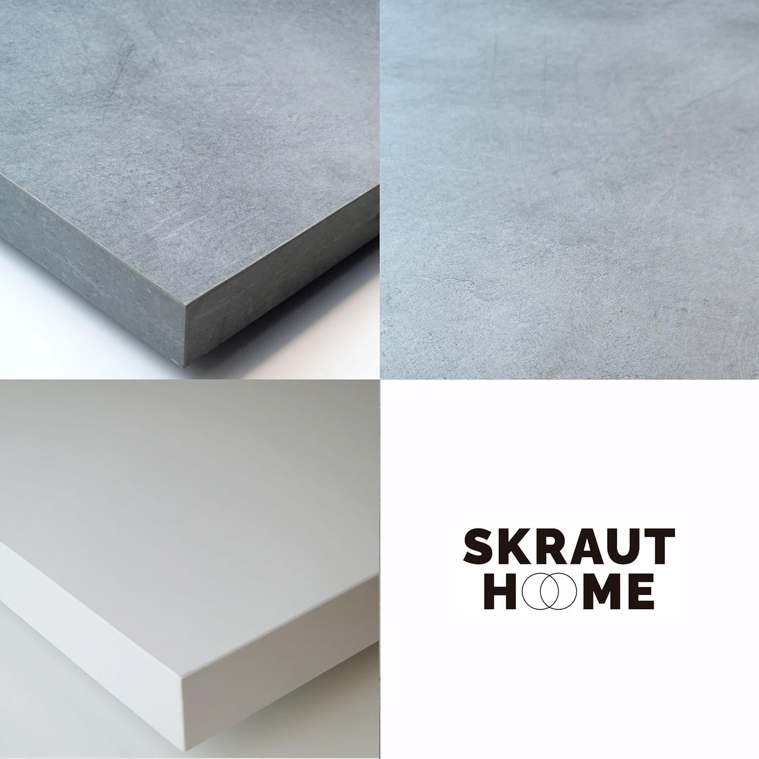Extendable Folding Dining Table for 8, Matte White & Concrete, Solid Legs