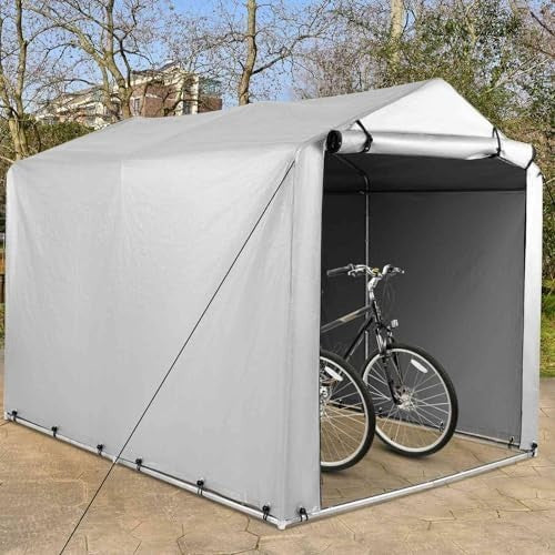Outdoor Storage Shed Tent 7x5FT Waterproof Bike Shelter with Steel Frame Silver