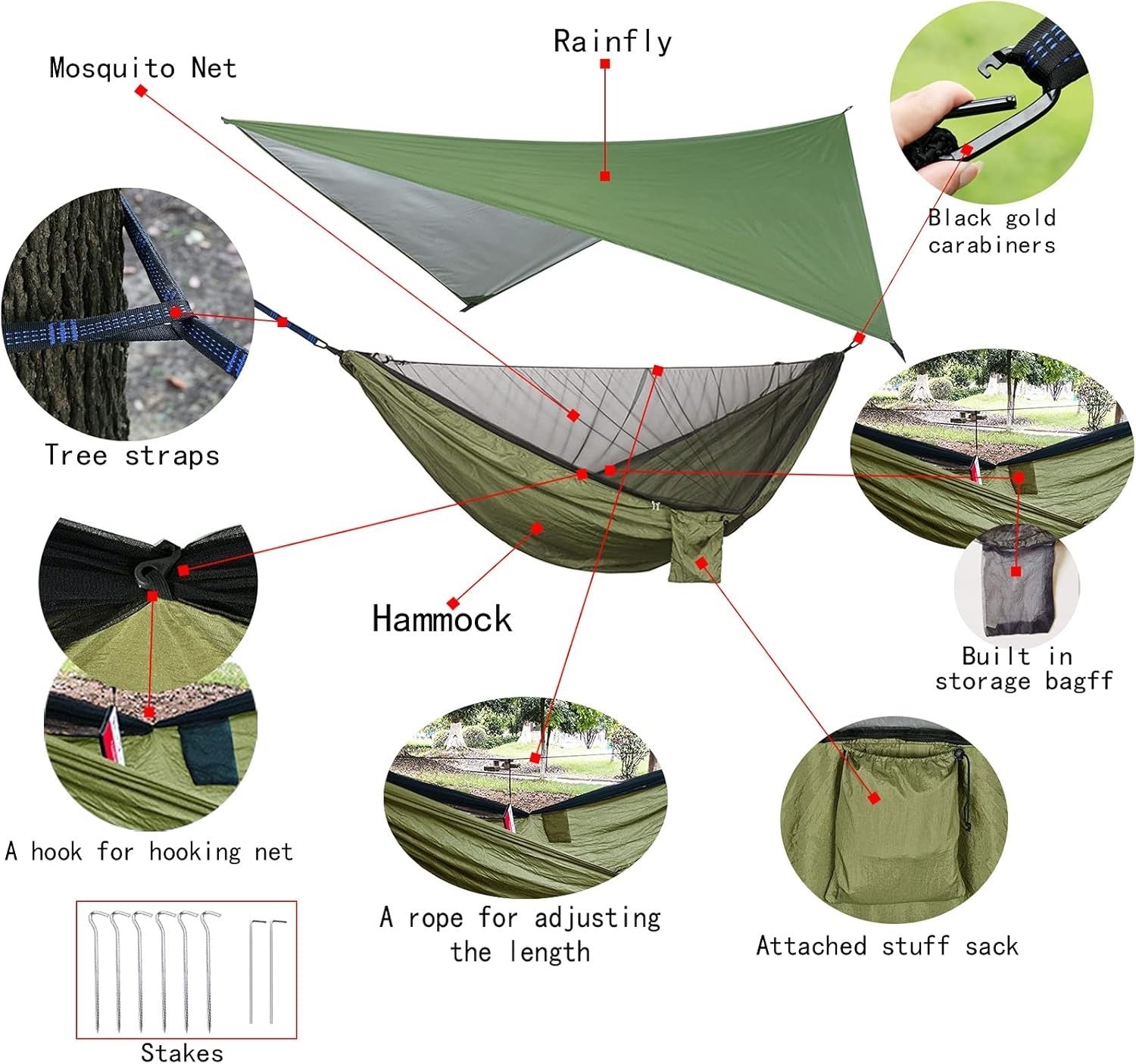 Camping Hammock with Rain Tarp & Mosquito Net, Portable Waterproof Tent Bed