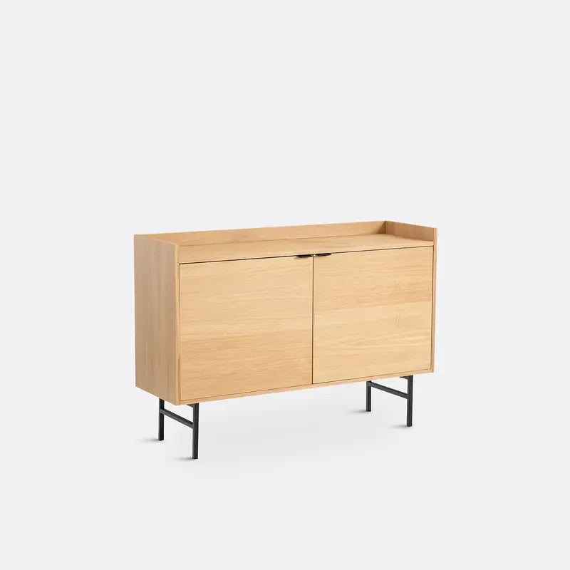 Modern Oak Veneer Sideboard Cabinet 2 Door Storage Unit Black Legs