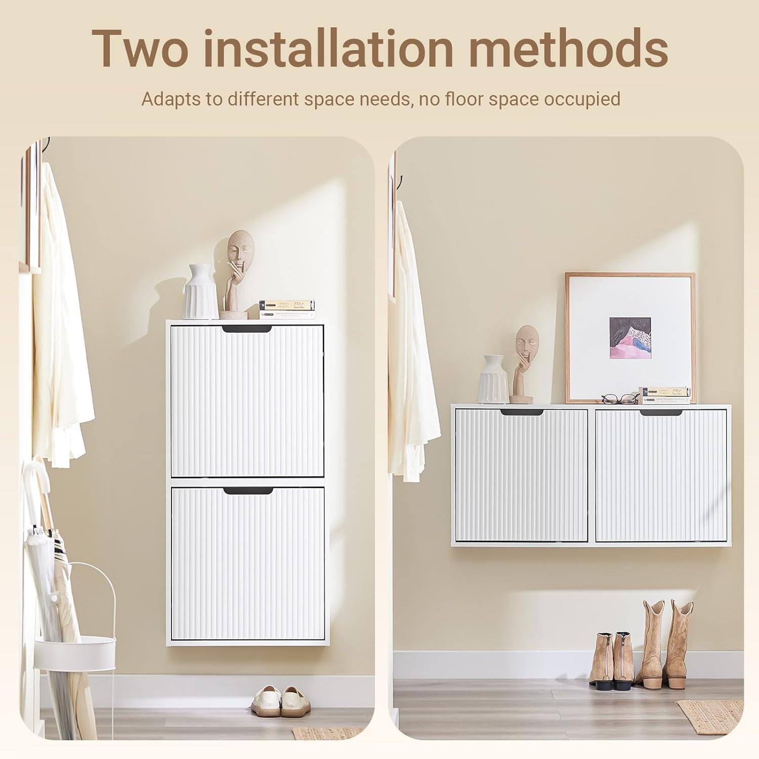 Slim Shoe Cabinet 2 Flip Drawers Narrow Hallway Storage Unit 19cm Deep