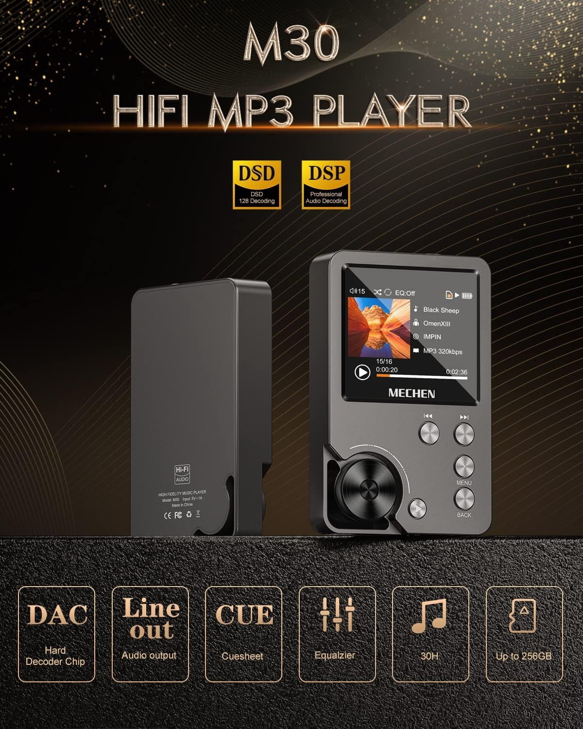 M30 HiFi Lossless MP3 Player 64GB DSD DAC Portable Audio
