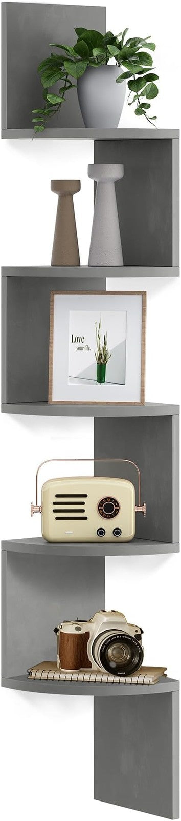 5 Tier Corner Wall Shelf Dove Grey Floating Storage Rack for Bedroom Living Room