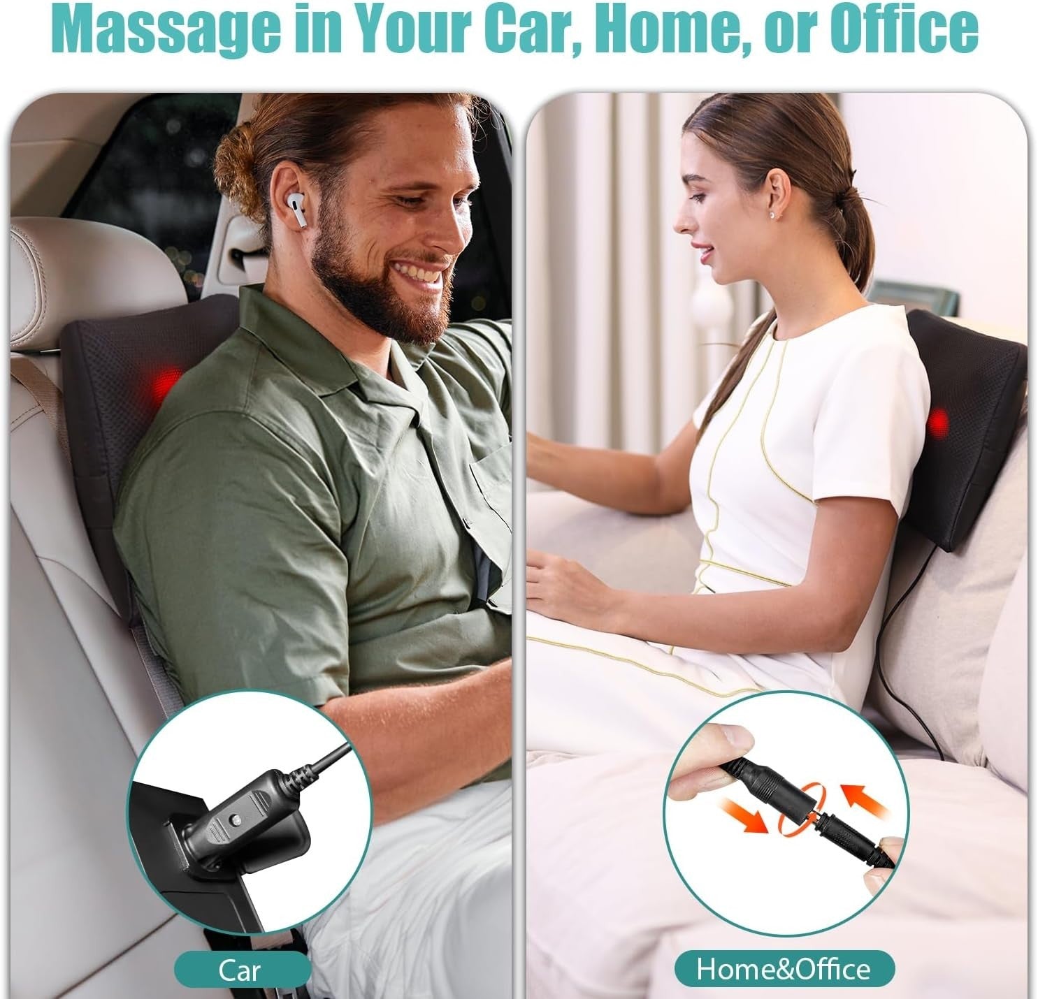 Shiatsu Back & Neck Massager Pillow with Heat Deep Tissue Kneading Relief