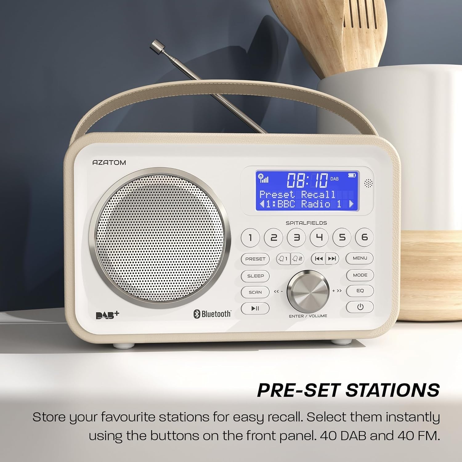 White Portable DAB DAB+ FM Digital Radio Bluetooth Rechargeable Dual Alarm