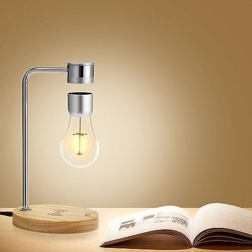 Silver Magnetic Levitating LED Bulb Lamp Floating Desk with Wireless Charger