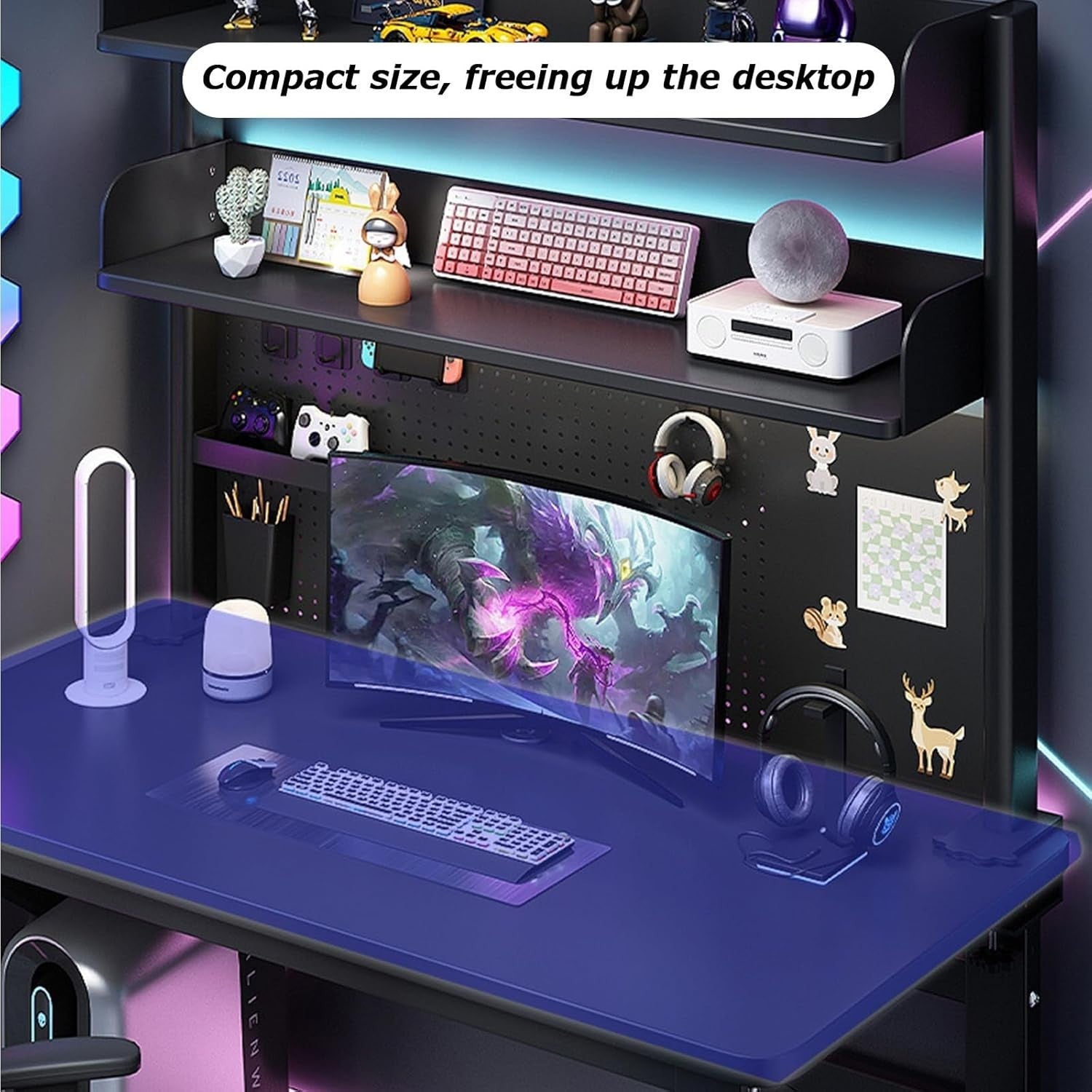 Clamp-On Desk Organizer Shelf 2-Tier Pegboard Workstation Monitor Rack 60cm
