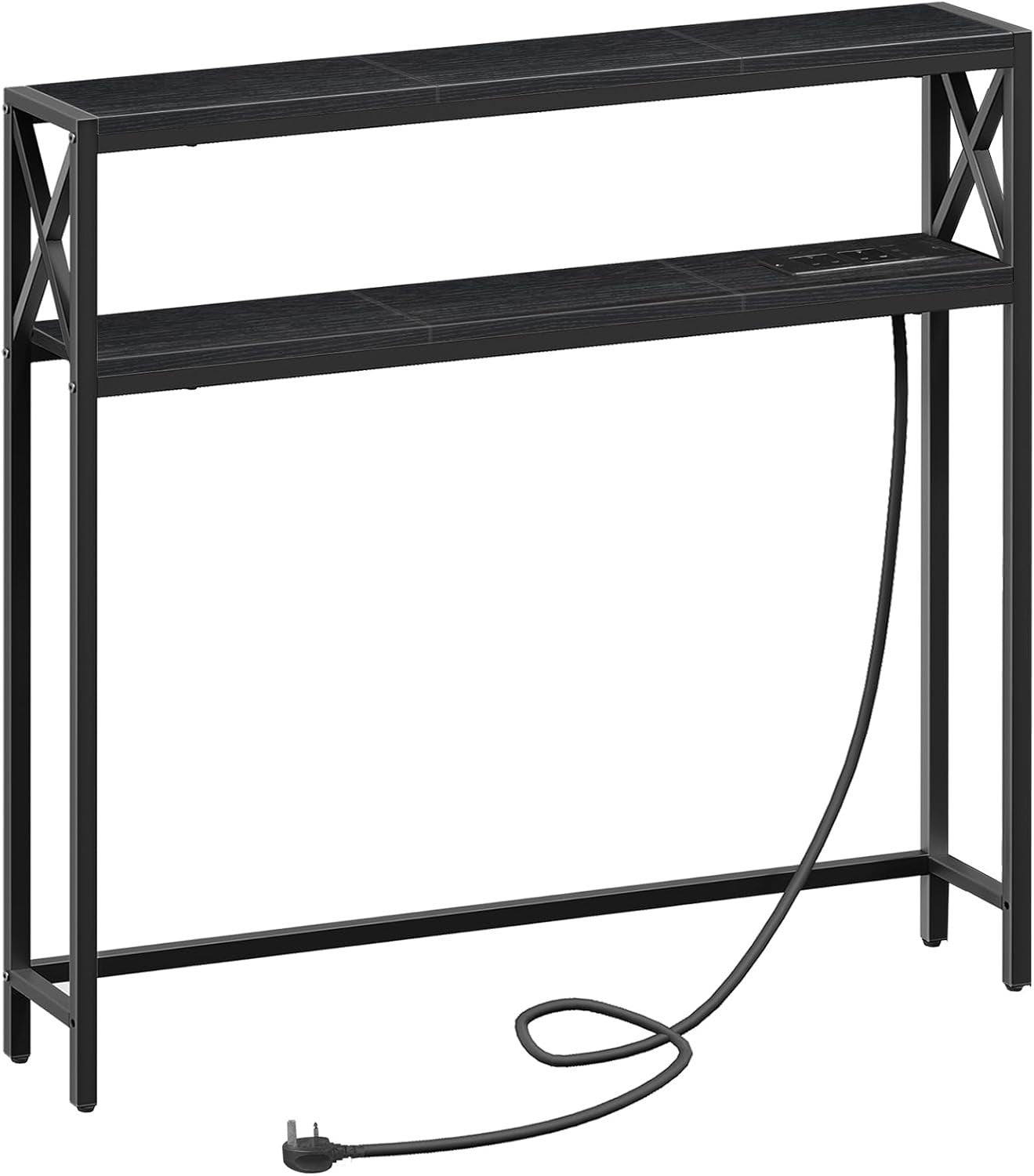 Narrow Sofa Table with Charging Station & Dual USB Ports, 100x15x100cm