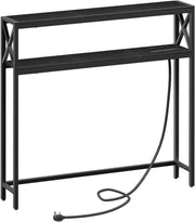 Narrow Sofa Table with Charging Station & Dual USB Ports, 100x15x100cm