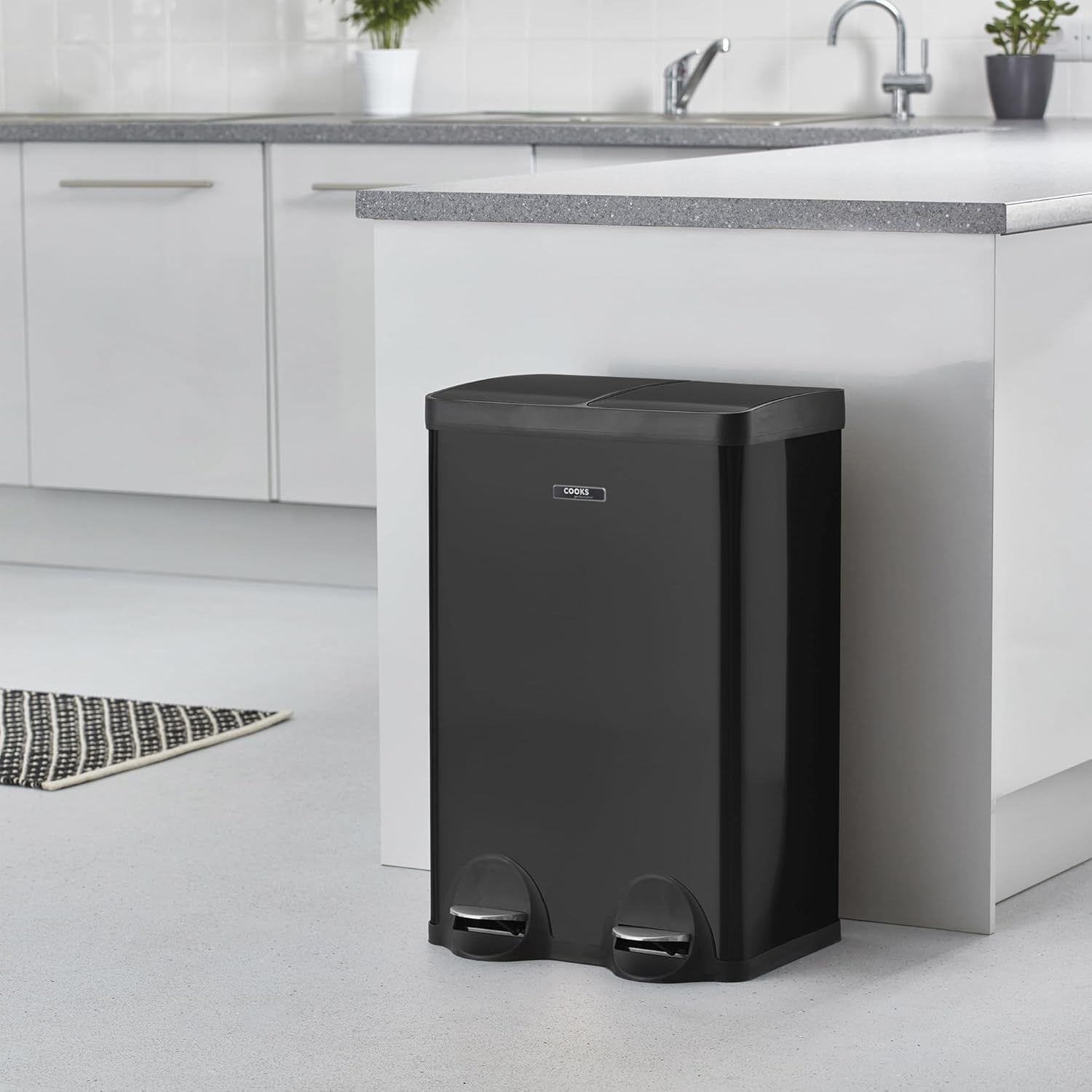 60L Dual Pedal Recycling Bin 2x30L Stainless Steel Black