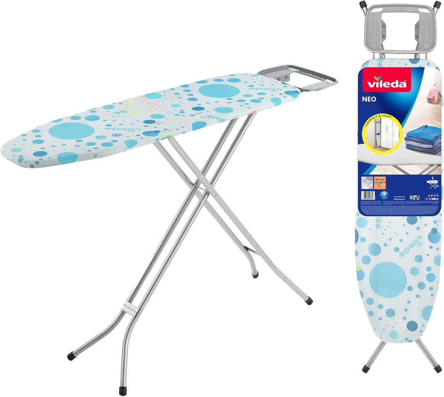 Adjustable Ironing Board with Hanger Hooks Compact 114x33cm Blue Non Slip