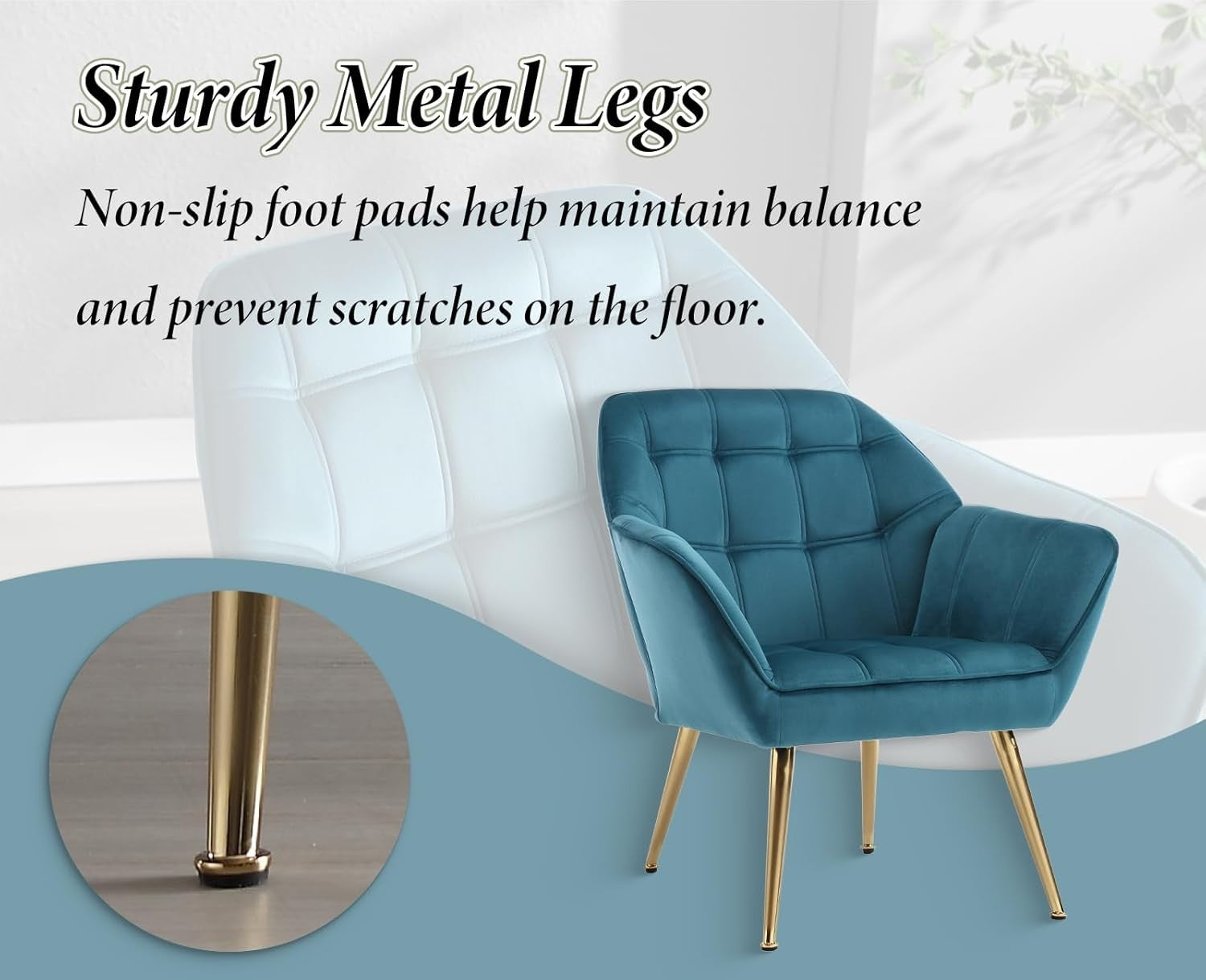 Velvet Accent Armchair Modern Tub Chair Blue Seat with Gold Metal Legs
