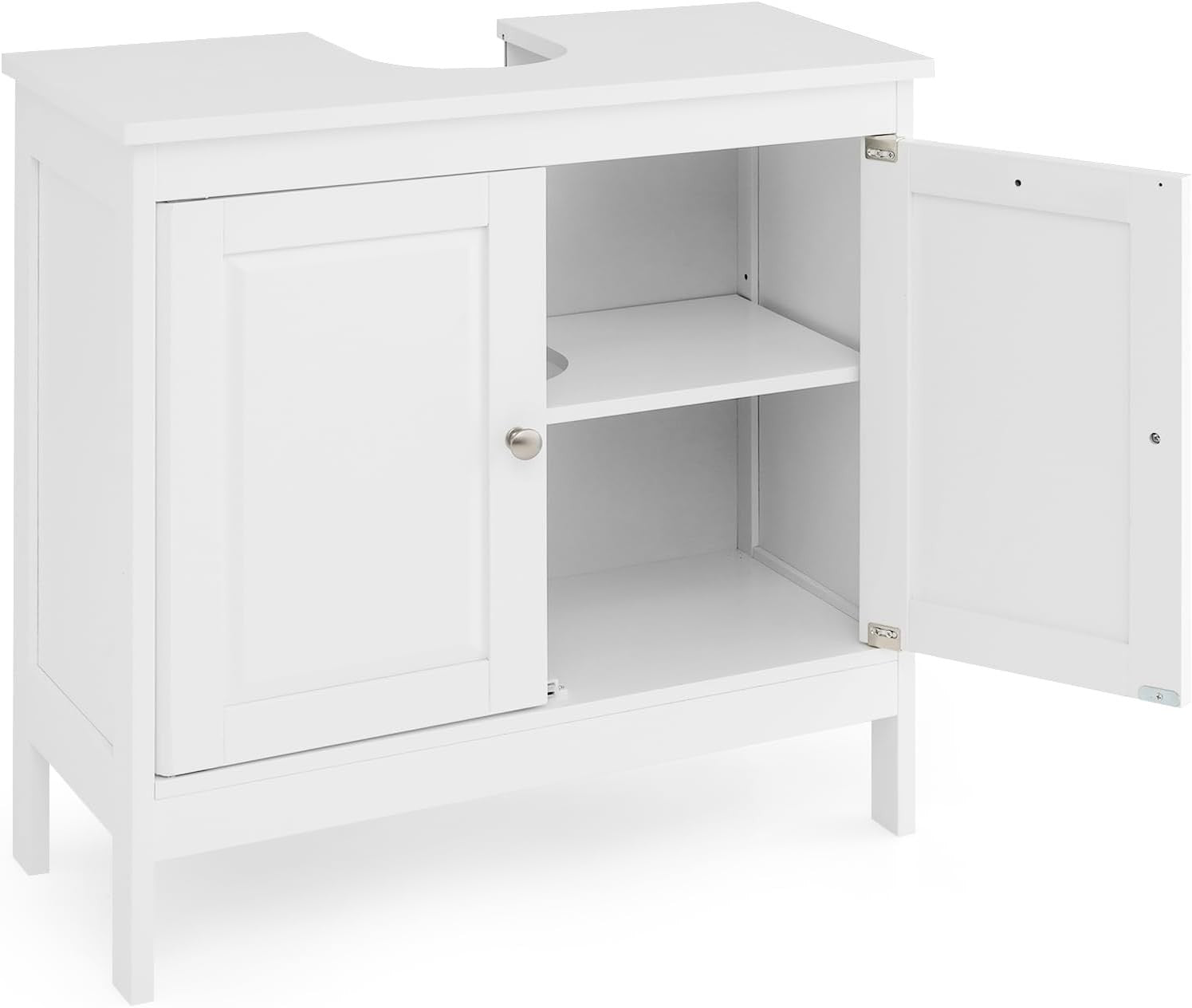 White Under Sink Bathroom Cabinet with Shelf & Long Legs – Freestanding Unit