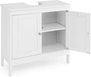 White Under Sink Bathroom Cabinet with Shelf & Long Legs – Freestanding Unit