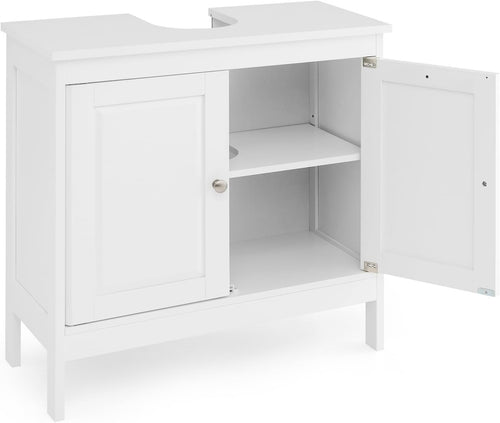 White Under Sink Bathroom Cabinet with Shelf & Long Legs – Freestanding Unit