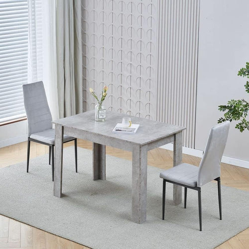 Grey Wood Dining Table & 2 Black Velvet Chairs Compact Kitchen Set