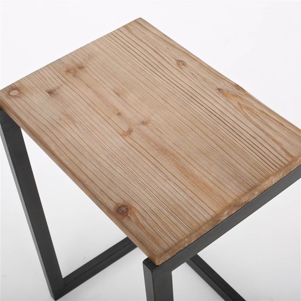 3pc Rustic Industrial Nesting End Side Tables Stackable Wood Tops Metal Frames