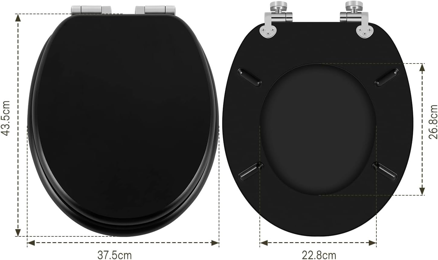 Soft Close O-Shaped Toilet Seat Quick Release MDF Matte Black Heavy Duty