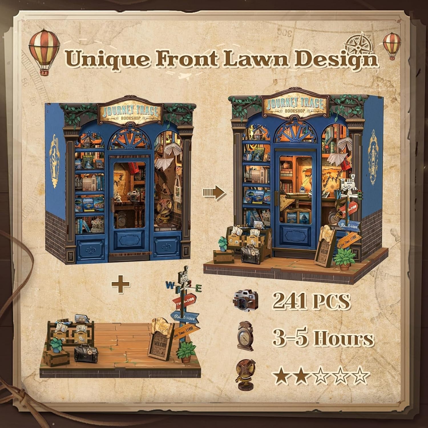 DIY Book Nook Kit Travel Bookshop Miniature Bookshelf Decor Puzzle
