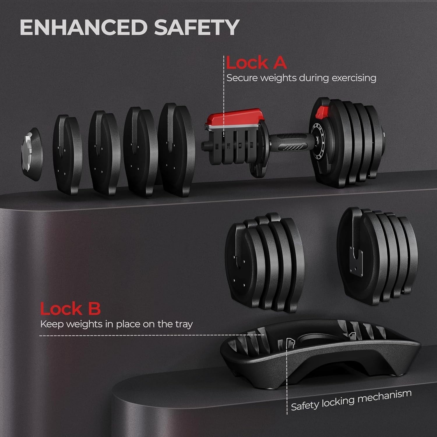 Adjustable Dumbbell 18KG Quick Dial Space Saving Home Gym Weight Set