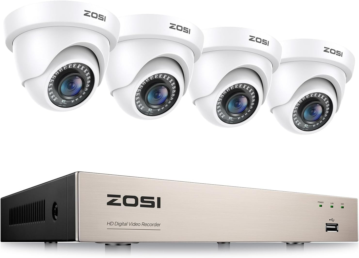 1080P CCTV Security Camera System 8CH DVR 4 Cameras AI Detection