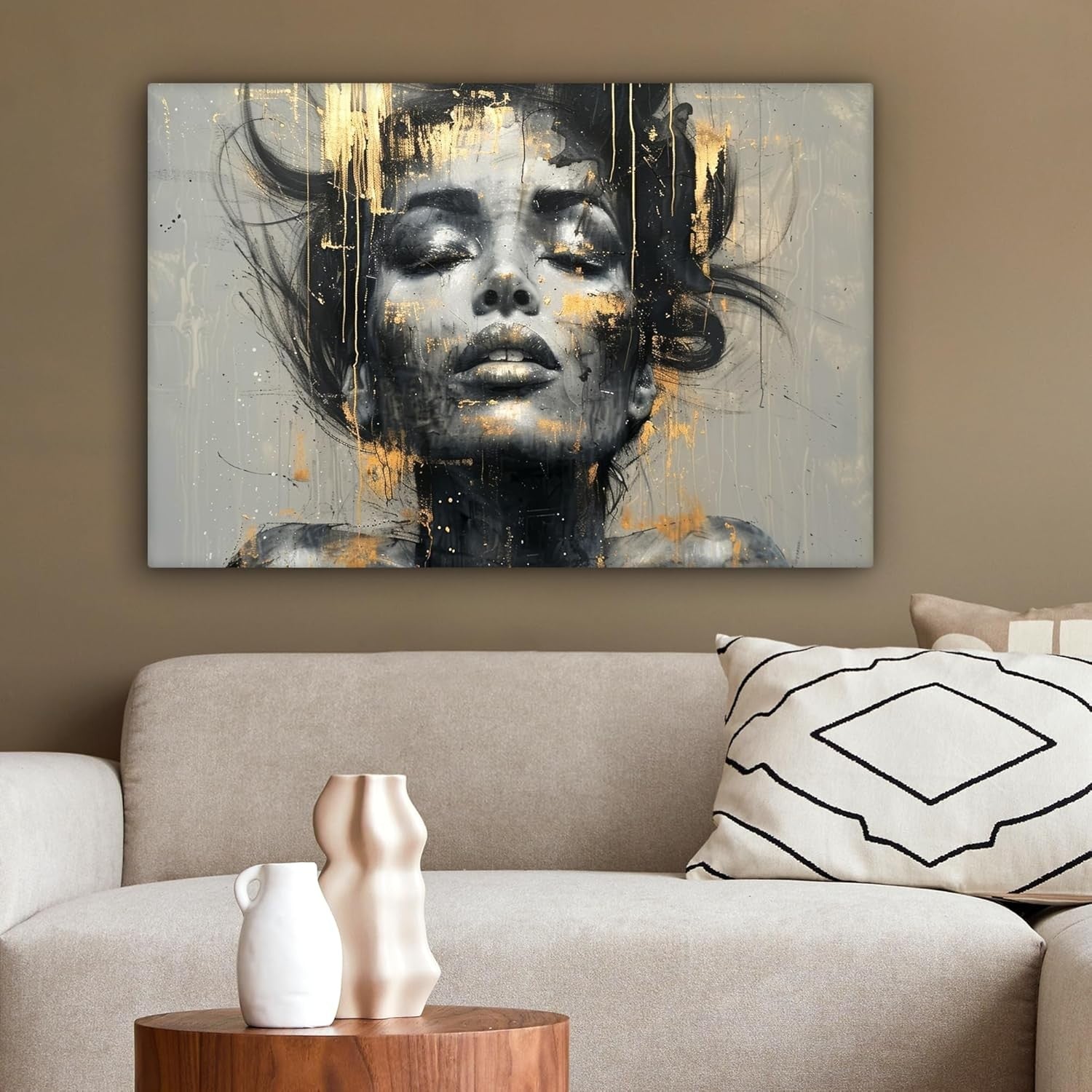 Abstract Woman Canvas Wall Art 60x40cm Gold Glamour Print