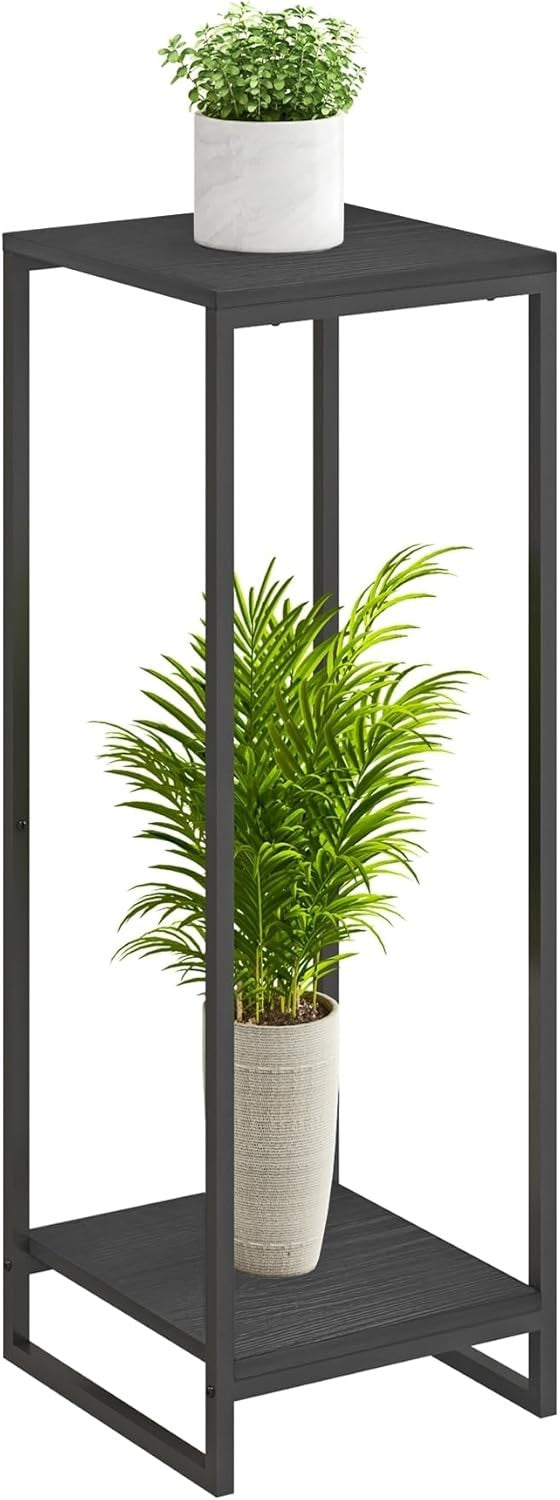 34" Tall 2 Tier Black Metal Plant Stand Modern Indoor Flower Pot Shelf