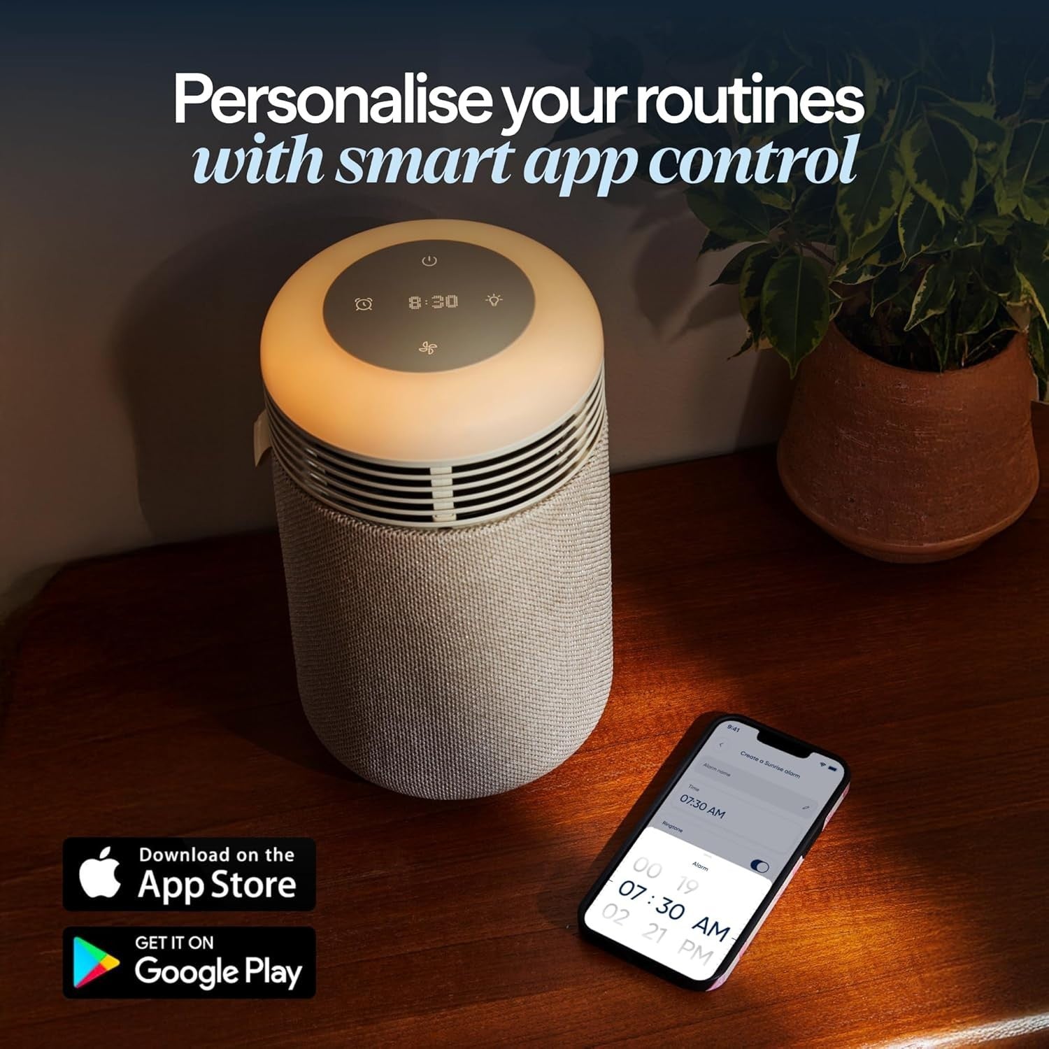 Bedroom Air Purifier Sunrise Wake Light HEPA Quiet Sleep Clock USB