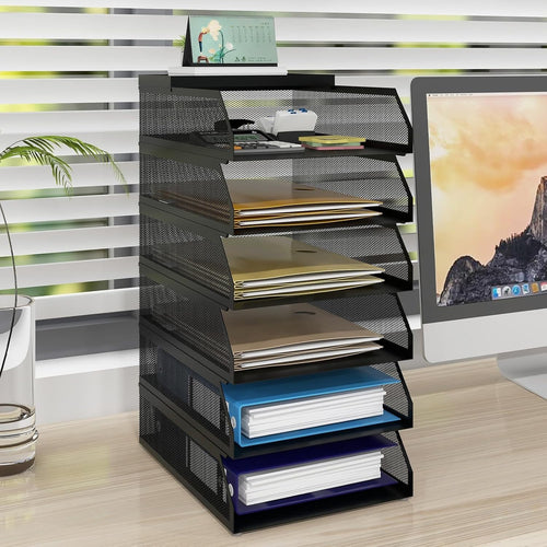 6-Tier Desktop Letter Tray Organizer | Stackable A4 Paper File Holder