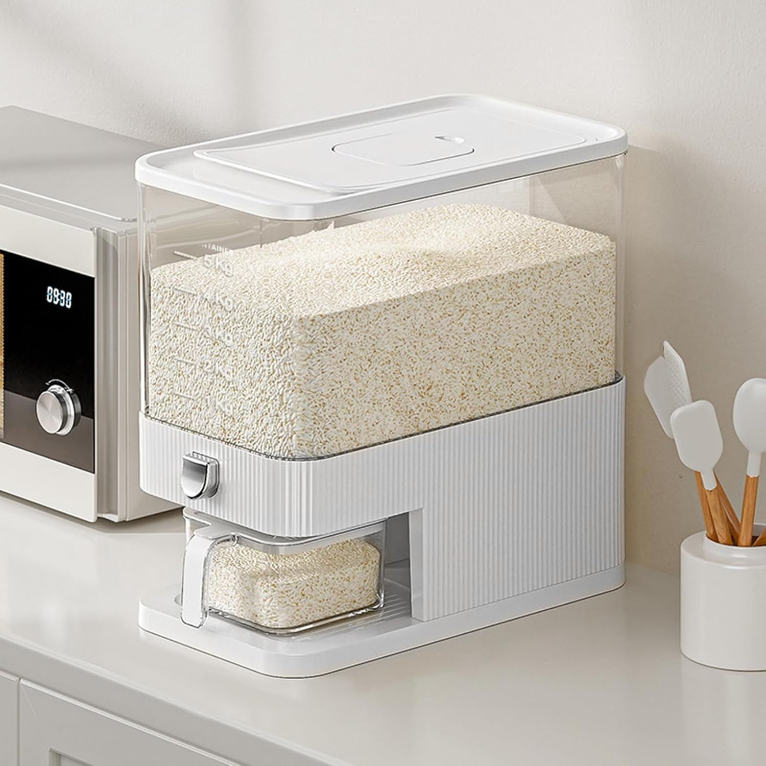 5kg Rice Dispenser Airtight PP Grain Storage w Measuring Cup