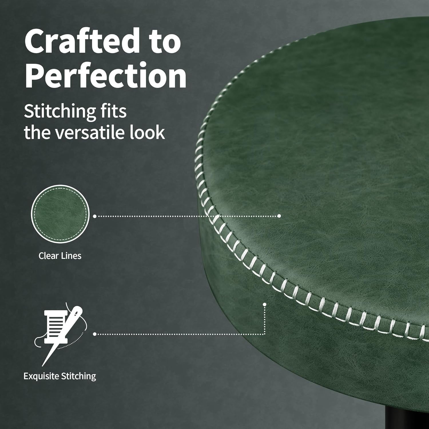 Adjustable Swivel Bar Stools Set of 2 Green Faux Leather 36x36x85.5cm